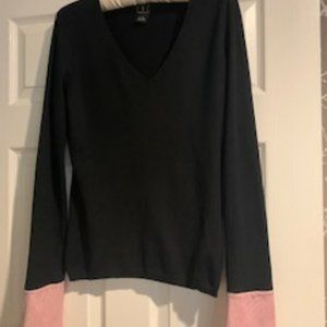 Black V-Neck Sweater with Burgundy Striped Cuffs